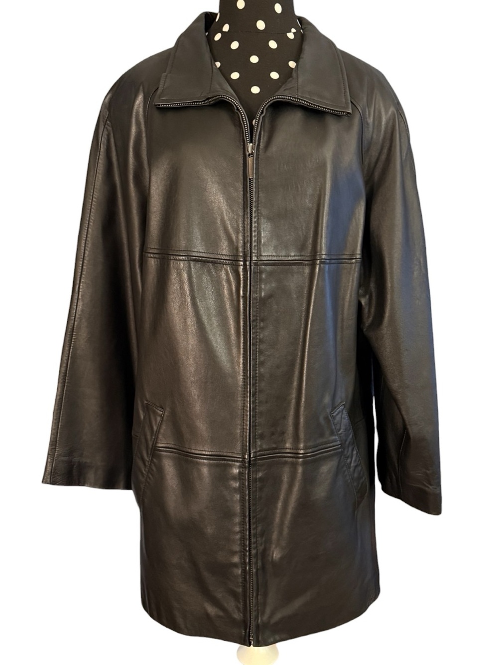 Vintage 90s Liz Claiborne Black Leather Zip Front Car Coat Jacket Women 1X